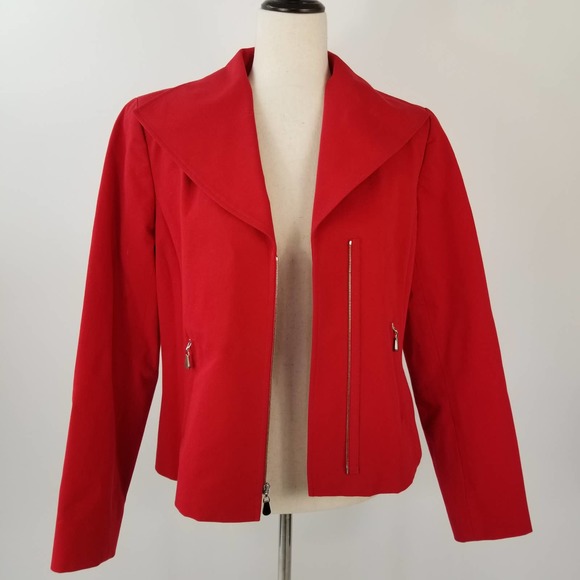 Doncaster Red Jacket Silver Zip Front  Pockets Lined Lovely Size 8 - Picture 3 of 5